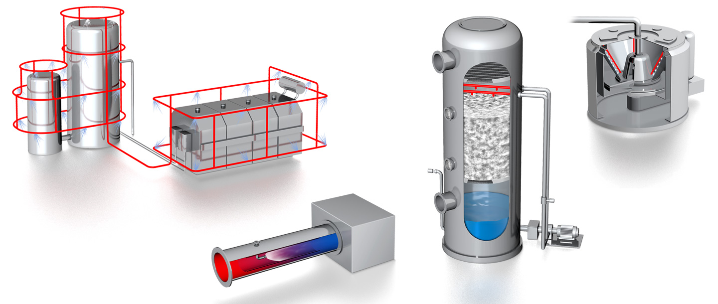 Nozzles and engineered solutions for upstream processes