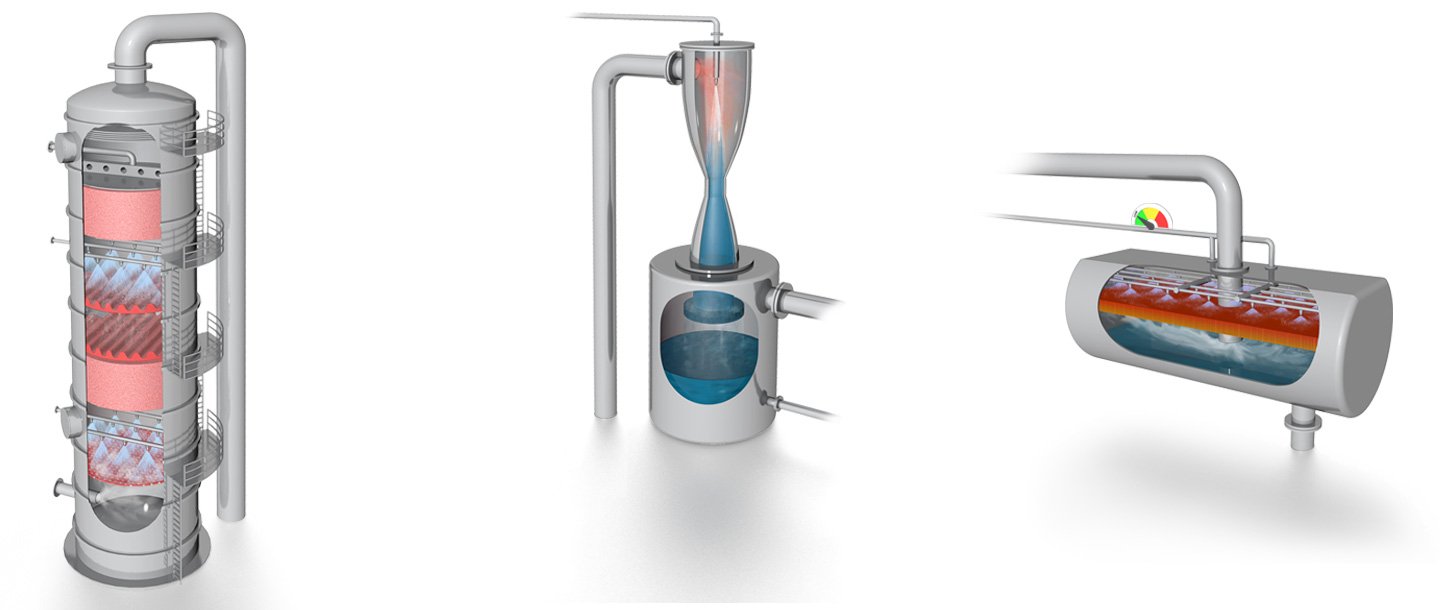 Nozzles and engineered solutions for downstream processes